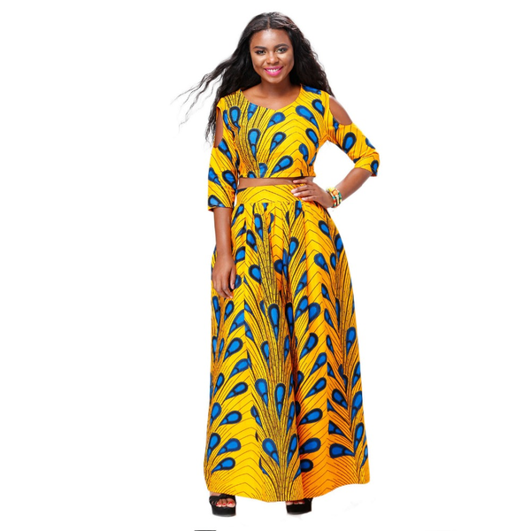 Traditional African Kitenge Wax Print Ankara Long Skirt + Long Sleeve –  Asigbe