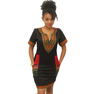Traditional African Kitenge Dashiki Kanga Print Fitted Above Knee One Piece Dress
