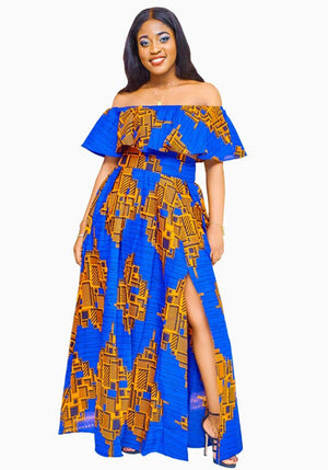 Traditional African Dashiki Kitenge Wax Print Long Skirt + Tube Top Dress