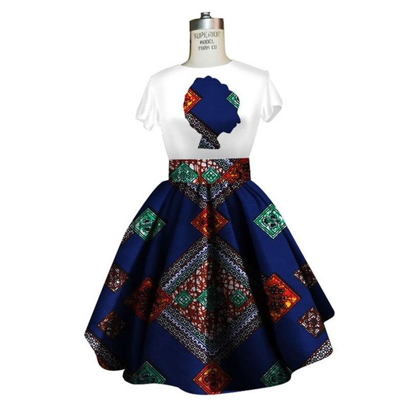 Traditional African Dashiki Ankara Kitenge Wax Print Tee Shirt + Dress Ensemble