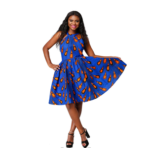 Traditional African Dashiki  Kitenge Wax Print Knee Length Summer Sleeveless Party Dress