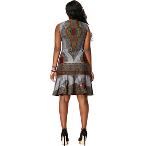 Traditional African Kitenge Dashiki Print Design Batik Above Knee Sleeveless Dress