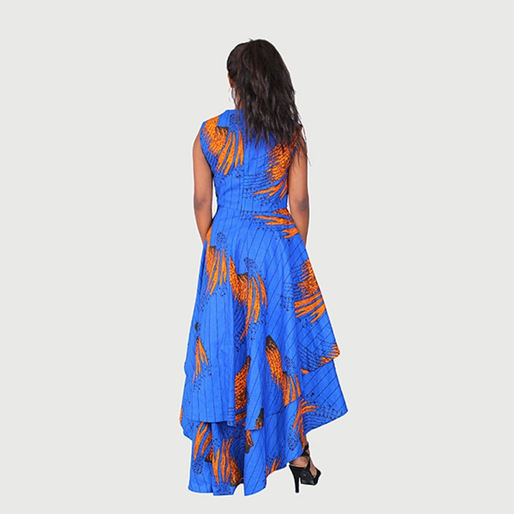 Traditional African Kitenge Wax Print Hollandaise Blue High Low Hem Sl Asigbe Traditional African Kitenge Wax Print Hollandaise Blue High Low Hem Sl Asigbe