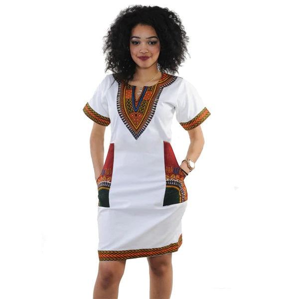 Traditional African Kitenge Dashiki Kanga Print Fitted Above Knee One Piece Dress