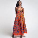 Traditional African Dashiki  Kitenge  Kanga Wax Print Halter Sleeveless Long Summer Maxi Party Dress