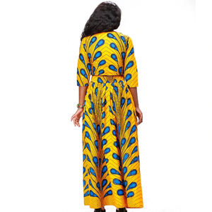 Traditional African Kitenge Wax Print Ankara Long Skirt + Long Sleeve Top Dress