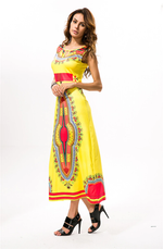 African Kitenge Wax Print Ankara Batik Bohemian Sleeveless Long Dress