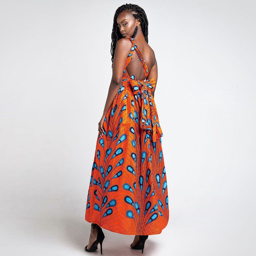 Traditional African Dashiki  Kitenge  Kanga Wax Print Halter Sleeveless Long Summer Maxi Party Dress