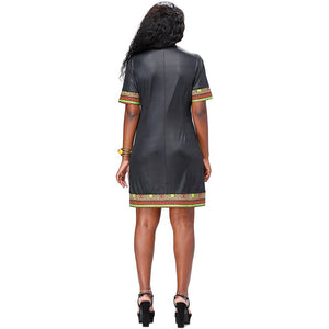 Traditional African Kitenge Dashiki Print Design Fitted Above Knee Black Dress Bazin Riche Vestidos