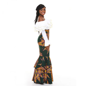 100% Handmade African Kitenge Wax Print Ankara One Shoulder Fish Tail Dress