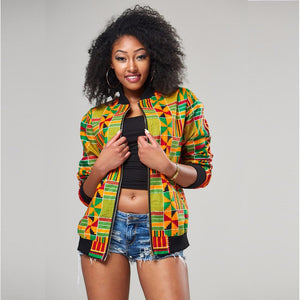 Traditional African Ankara Wax Print Colorful Tribal Patterned Unisex Bomber Jacket