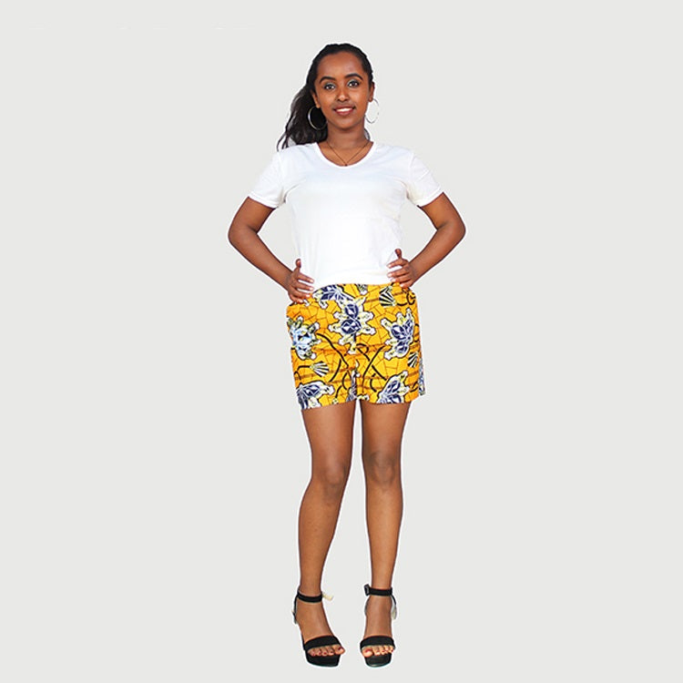 Fancy African Traditional Wax Print Yellow Color Shorts