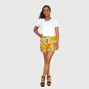 Fancy African Traditional Wax Print Yellow Color Shorts