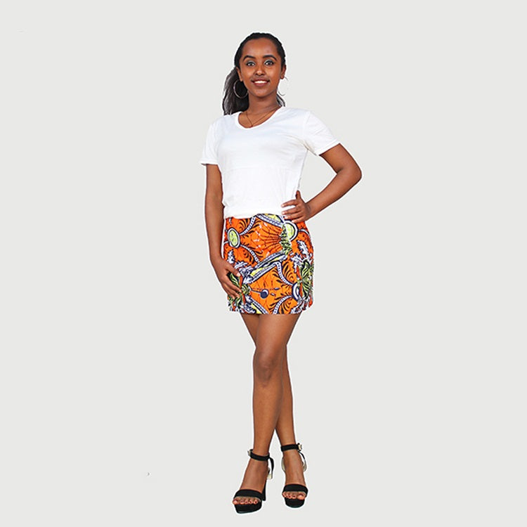 Fancy African Traditional Wax Print Gold Color Mini Skirt – Asigbe