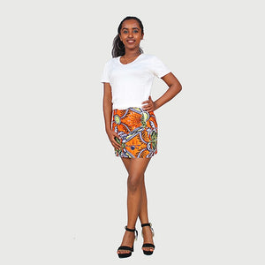 Fancy African Traditional Wax Print Gold Color Mini Skirt