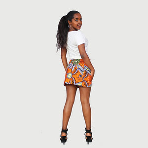 Fancy African Traditional Wax Print Gold Color Mini Skirt