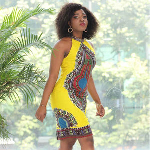 Traditional African Dashiki  Kitenge Wax Print Above Knee Cocktail Party Dress