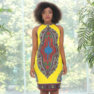 Traditional African Dashiki  Kitenge Wax Print Above Knee Cocktail Party Dress