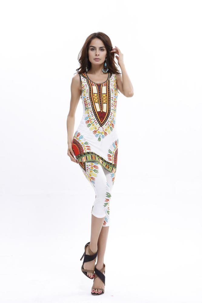 Fashionable African Kitenge Dashiki Print Tank Top Shirt With Leggings