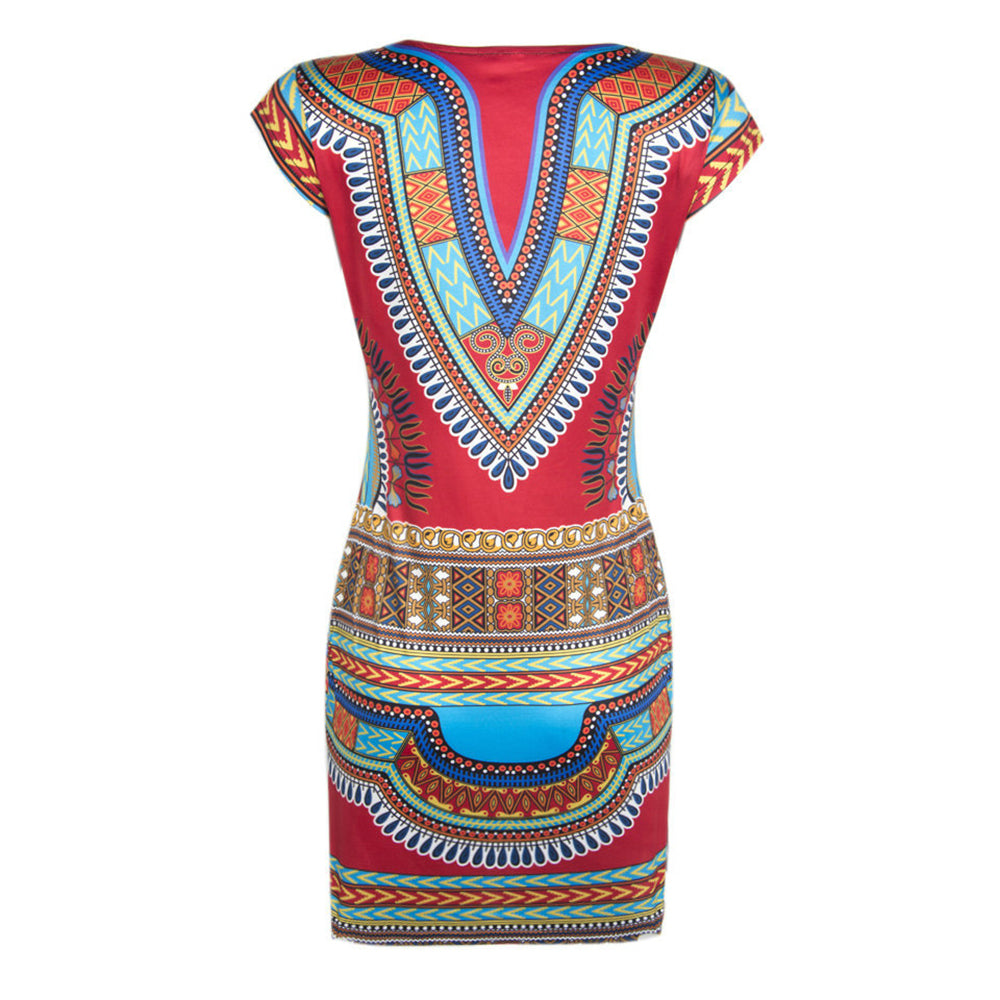 Traditional African Kitenge Dashiki V-Neck Sleeveless Print Dress Design Fitted Above Knee