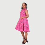 Traditional African Kitenge Wax Print Hollandaise Pink Knee Length Sleeveless Dress