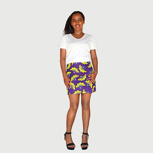 Fancy African Traditional Wax Print Purple And Yellow Color Mini Skirt