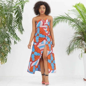 African Kitenge Ankara Wax Print Strapless Dress With Slit Asigbe African Kitenge Ankara Wax Print Strapless Dress With Slit Asigbe