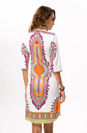 Sexy Traditional African Kitenge Dashiki Print Fit White Dress Design