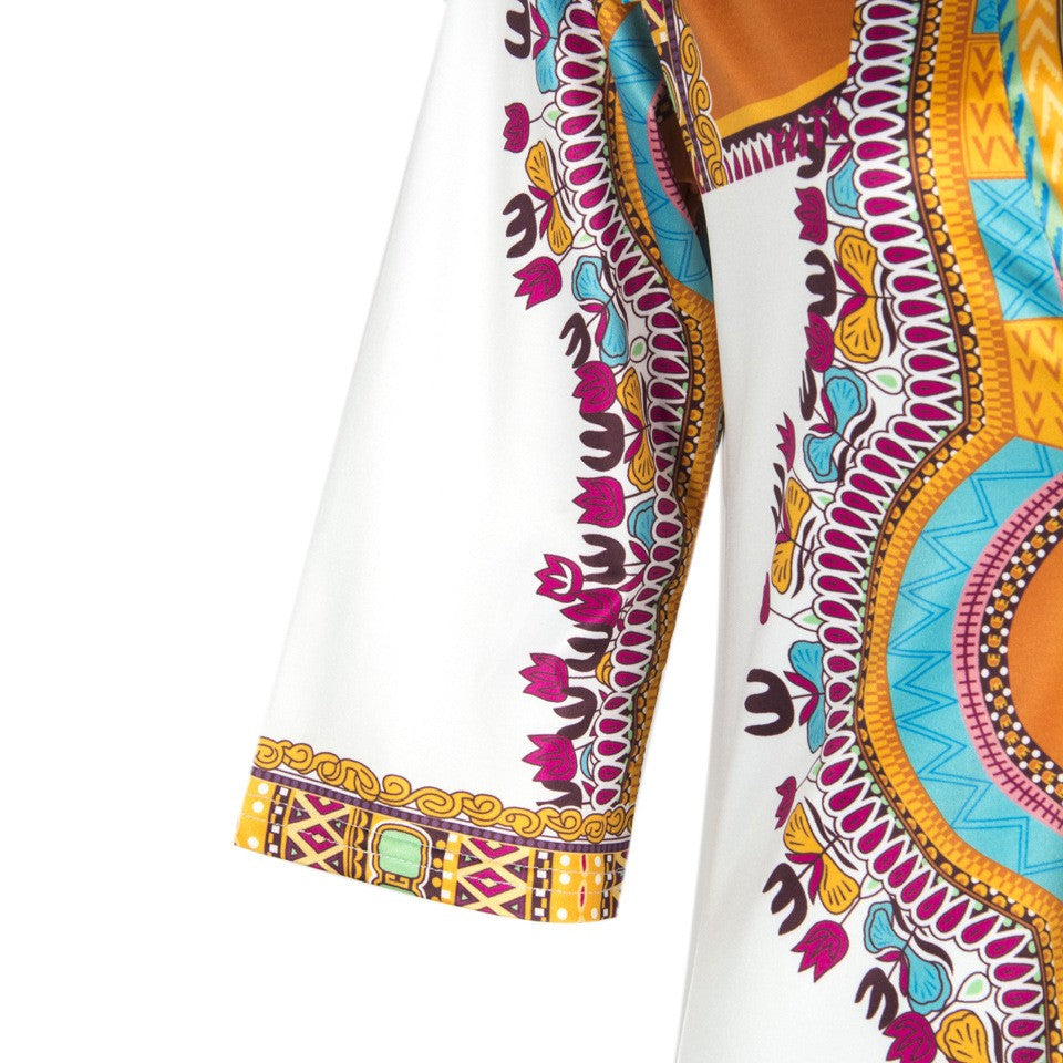 Sexy Traditional African Kitenge Dashiki Print Fit White Dress Design