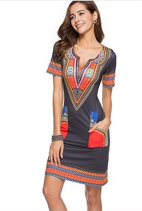 Traditional African Kitenge Dashiki Print Dress Design Fitted Above Knee